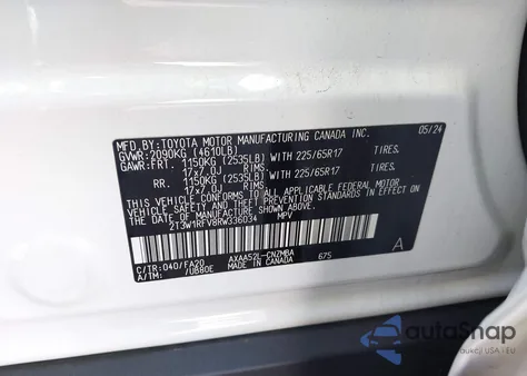 2024 Toyota Rav4 Xle из США, поврежденный, VIN 2T3W1RFV8RW336034